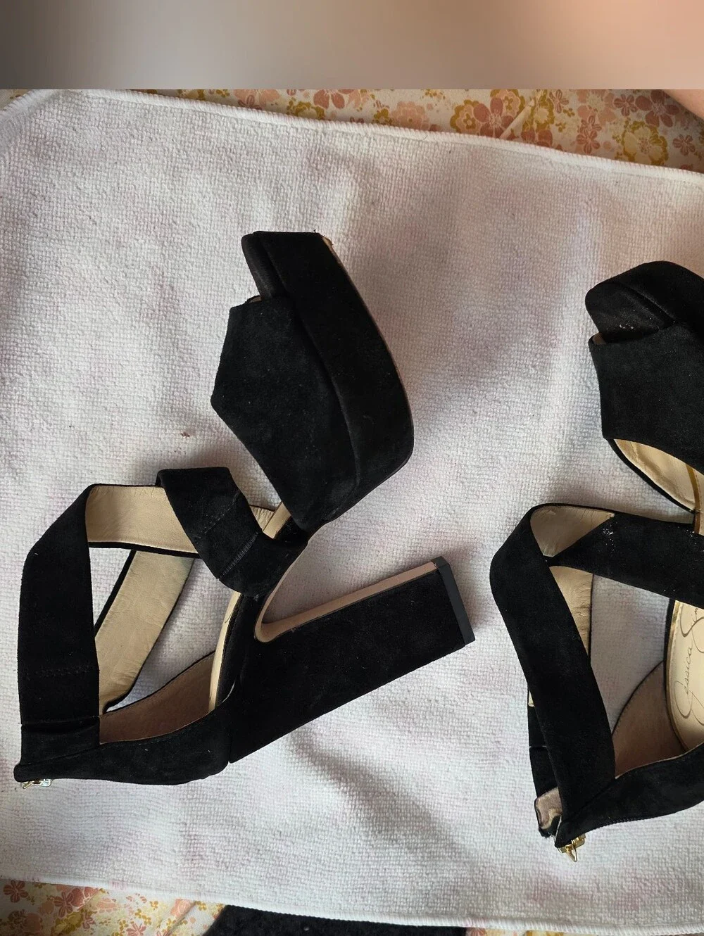 Black Suede Platform Block Heel Sandals - Women
